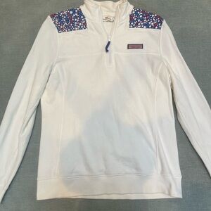 Vineyard Vines White Pullover with Blue and Red Accents